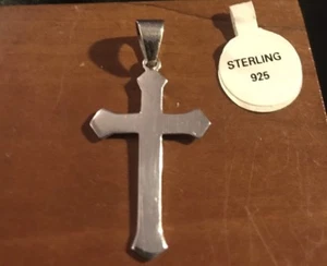 Colgante Cruz Cristiana de Plata de Ley 925 Diseño Simple 1 1/2" x 3/4" - Imagen 1 de 4