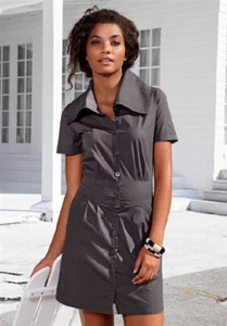 NEU SAFARI MINIKLEID STRETCH CARGO STYLE WEITER KRAGEN 34 BUFFALO grau D *209443 - Bild 1 von 2