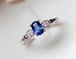 Anillo de compromiso natural de plata esterlina 925 zafiro azul limpio de Ceilán - Imagen 1 de 4