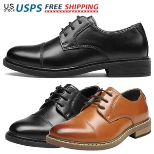 Kids Boys Youth Oxford Shoes Classic Cap toe Lace up Wedding Shoes Dress Shoes - Picture 1 of 20