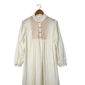 Vintage Perfect Form Full Nachthemd Elfenbein Schnürung Button Down Langarm Gr. SM - Bild 1 von 10