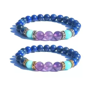 8MM Gold Plating Alloy Natural Stone Tianhe Bracelet Gift for Women Men - Picture 1 of 10