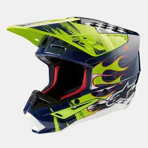 ALPINESTARS Helmet M5 Supertech Motocross Enduro ATV All Sizes Yellow Flames - Picture 1 of 12