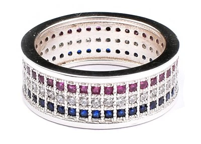 925 Argento Sterling Patriottico Bandiera Americana Unisex Fatto Fedina Ideale - Immagine 1 di 4