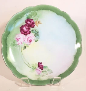 Hand Painted German Porcelain Artist Signed Plate Red Pink Roses - Picture 1 of 11