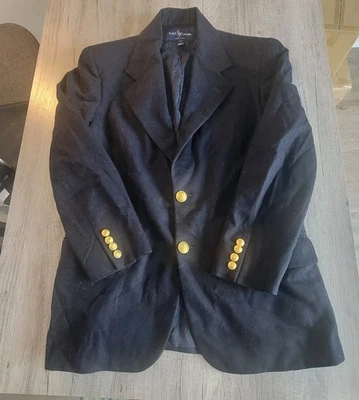 Винтажный Ralph Lauren Blazer женщин 10 шерсти кашемир темно-синий золотой кнопка сделано в США - Изображение 1 из 4