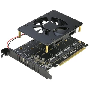 Tarjeta adaptadora Quad M.2 NVME SSD a PCI-E 4.0 X16 con ventilador, se requiere bifurcación PCI-e - Imagen 1 de 8