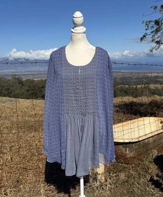 Cold water Creek Chiffon Blue Peasant long sleeve tunic Top  2x - Image 1 of 4