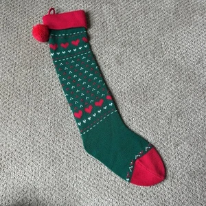 Medias de Navidad tejidas vintage rojo blanco verde diseño corazones - Imagen 1 de 1
