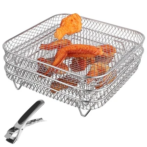 3 Pcs Stainless Steel Grill Fryer Basket Support Rack Food Racks - Picture 1 of 11