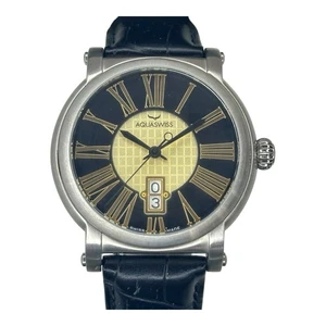Aquaswiss Classic Swiss Made Uhr römische Ziffern schwarzes Lederband - Bild 1 von 6