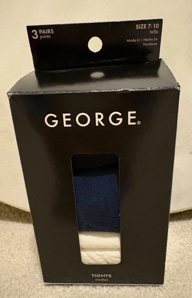 Paquete de 3 mallas GEORGE para niñas negras azul marino blancas talla 7-10 años (M/L) nuevas con etiquetas Foto 1 de 1