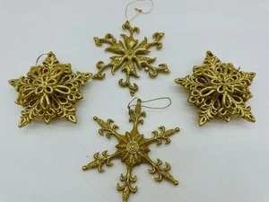 Vintage Ornament Set of 4 Glitter Star and Snowflake Christmas Gold Ornaments - Picture 1 of 7