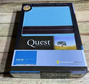 NIV Quest Study Bible Leathersoft Chocolate Turquoise Q & A Bible New in Box - Picture 1 of 7