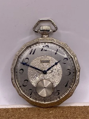 Lovely Antique Vintage 12s Elgin Pocket Watch 14K GF White Gold Filled!! Runs!! - Image 1 of 4
