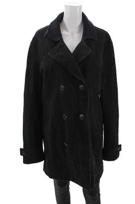 Casaco feminino Calvin Klein lã peito duplo ervilha preto tamanho G - Imagem 1 de 4