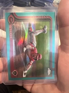 2025 Topps Chrome Baseball SPENCER STEER #174 Aqua Refractor 042/299 - Picture 1 of 3