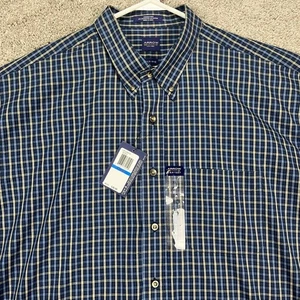 Arrow Shirt Mens XL Blue Tan Plaid Button Down Wrinkle Free Pocket Dress NEW - Picture 1 of 9