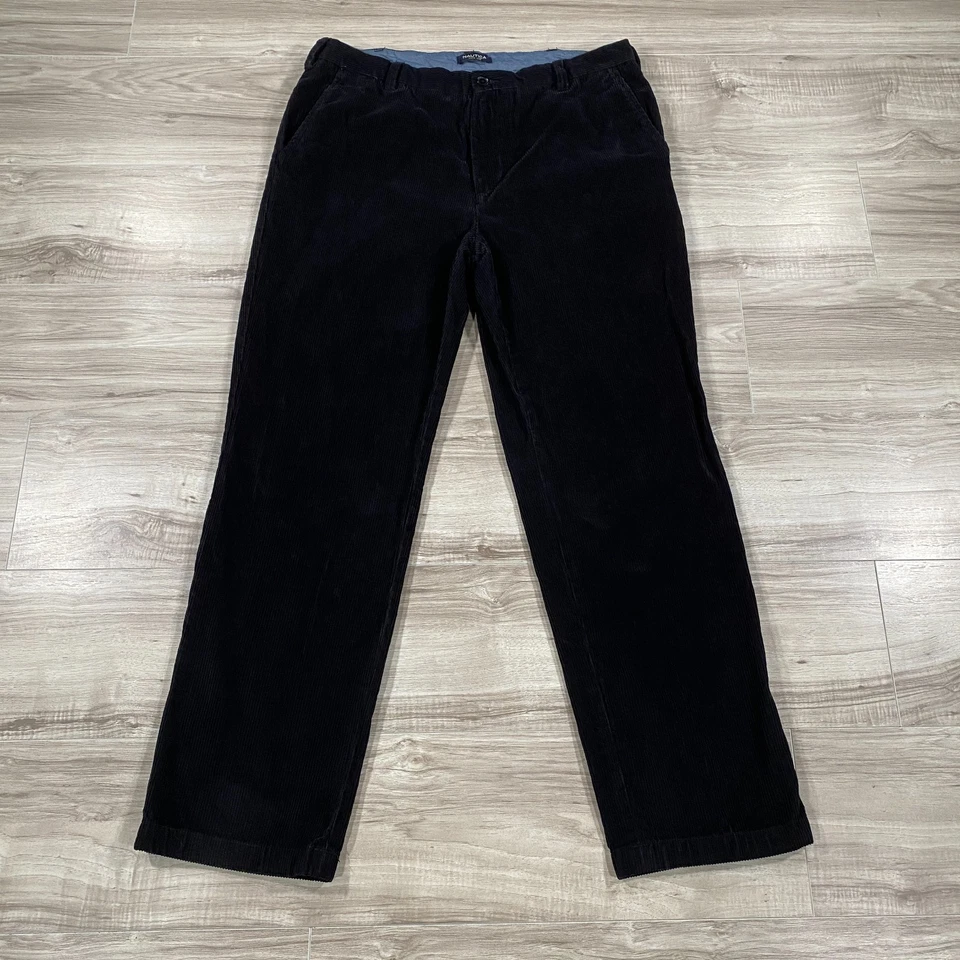 Pantalones de Pana Nautica Hombres 36x32 Negro Algodón Chino Caqui Calce Clásico Pantalón de Cubierta Foto 1 de 4