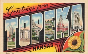 Postcard Large Letter Greetings from Topeka Kansas KS 1944 - Picture 1 of 2