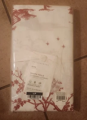 NUEVO S/2 Pottery Barn Santa Toile KING fundas de almohada Navidad rojo blanco Foto 1 de 4