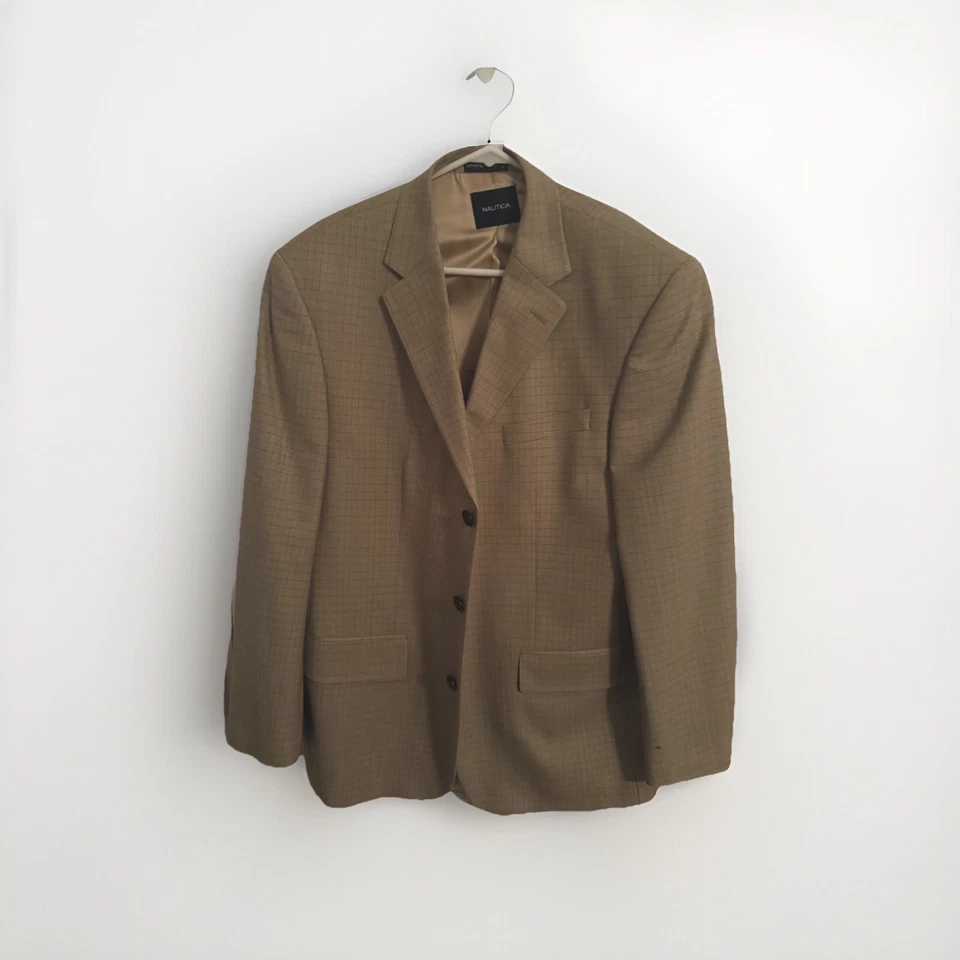 Blazer Nautica 42R para hombre de 3 botones tostado a cuadros 100 % lana Foto 1 de 1