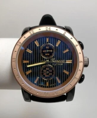 NUEVO Reloj Geneva Platino 2244 Para Hombre Fortitude Cuadrante a Rayas Bisel Oro Rosa Foto 1 de 3