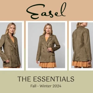EASEL Suede-Look Double Breasted Fully Lined Blazer Pockets Easy Care Luxurious - Picture 1 of 14
