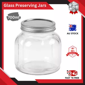 Glass Preserving Jars Fluted With Lid Canning Bottles Storage Food Containers - Picture 1 of 4