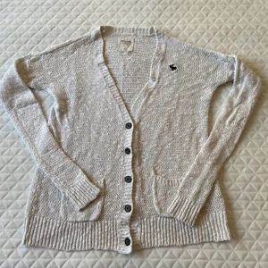 Y2K Abercrombie & Fitch Women’s Cardigan Sweater White Open Knit Beachy Pockets - Picture 1 of 12