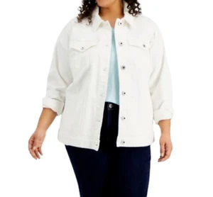Style and Co Denim Jacket Womens Plus size 14W White Stretch Trucker Coat New - Picture 1 of 8