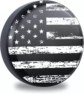 Black White Vintage American Flag Spare Tire Cover Protectors Weatherproof Dust- - Picture 1 of 7