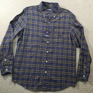 Camisa Chaps Para Hombre Mediana Azul Amarillo A Cuadros Abotonada Algodón Oxford Falta Botón - Imagen 1 de 13