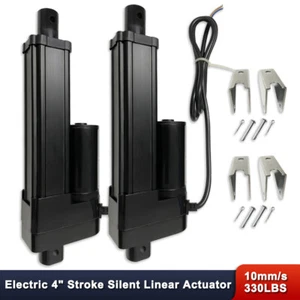 2 Sets Stroke 4" Linear Actuator Black Silent Mode DC12V 1500N 10mm/s & Brackets - Picture 1 of 12