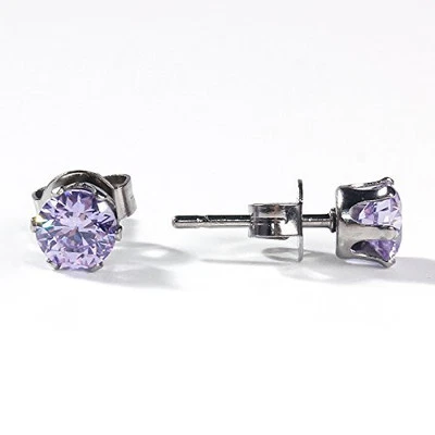 Sexy Brillos Para Mujer 6mm Acero Inoxidable Redondo Malva Circonita Cúbica Arejado Foto 1 de 3