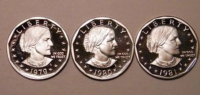 1979 1980 1981 S Susan B Anthony Gem Proof Dollar Run CN-Clad Type 1 US Coin Set - Image 1 of 2