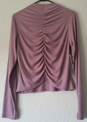NWT OLD NAVY sz L Women UltraLite Reversible Mock Neck Ribbed Ruched Top T-Shirt - Image 1 of 4