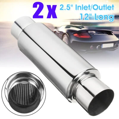 2x 12" L Silenziatore Scarico inox universale per x auto racing sportivo ID 2.5" - Immagine 1 di 4