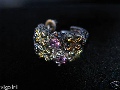 BARBARA BIXBY EARRINGS PINK TOURMALINE GEMSTONE HOOP FLOWER DIAMOND Designer - Image 1 of 3