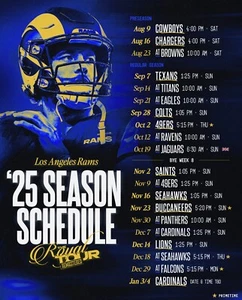 LOS ANGELES RAMS 2025 NFL Calendario de Fútbol Imán de Refrigerador 8" x 10" - Imagen 1 de 1