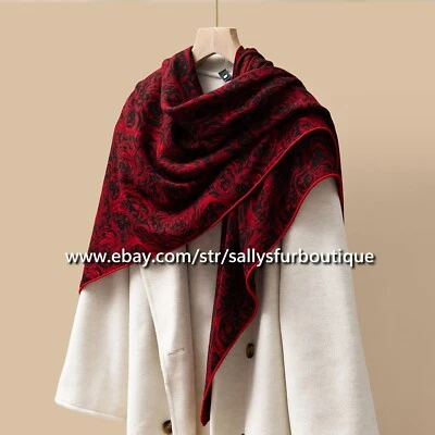 Sallys Boutique 70% Cashmere 30% Silk Wrap Scarf Roses Print Square Shawl 53" - Image 1 of 4