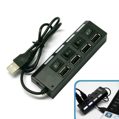 Hub Sdoppiatore 4 Porte USB Multi Porta Ciabatta ON/Off 3 Interruttore Splitter - Immagine 1 di 2