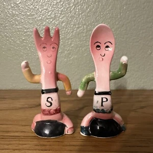Vintage Anthropomorphic Spoon & Fork Salt & Pepper Shakers Set, Japan w/Stoppers - Picture 1 of 6