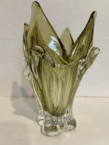 Chalet of Canada 1960's Hand Blown Green and Clear Glass Vase 8” - Picture 1 of 4
