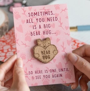 Pocket hug token wooden bear gift card thinking of you gifts  - Picture 1 of 8