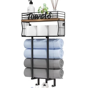 Towel Rack Wall Mounted - Bathroom Rolled Bath Towel Holder Storage Organizer... - Picture 1 of 9