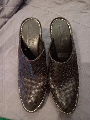 Donald J Pliner Sport "Ocupado" Wms 10 Italiano Tejido Cuero Sin Cordones Mules Marrón Foto 1 de 4