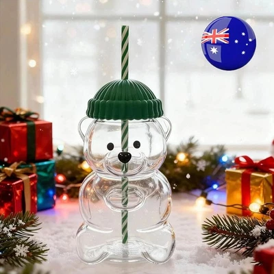 2025 Holiday Glass Bear Cold Cup With Straw 20oz Mug Jar Coffee Unbranded New - image 1 of 4