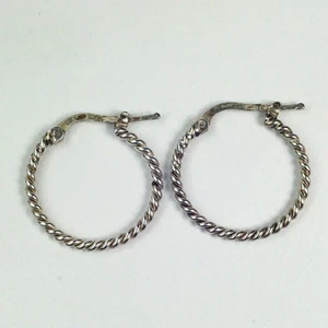 Sterling Silver Twisted Rope Spiral Snap Closure Hoop Earrings - Picture 1 of 10