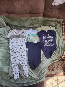 Baby Boys 3-6 Month Clothing Lot Earthy Greens Fishies Tops And Bottoms Old Navy - Picture 1 of 13